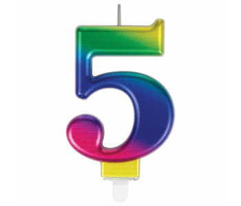 Свеча-цифра для торта "5" "Радужная", 9 см, ЗОЛОТАЯ СКАЗКА, с держателем, в блистере, 591438