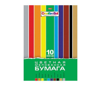 Бумага цветная А4 10л 10цв мелов. Creative Set двухстор. папка 07263 10Бц4м_07263 Хатбер