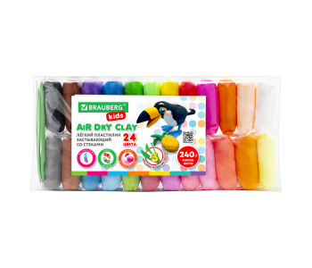 Легкий пластилин для лепки 24 цветов, 240г, 3 стека,  BRAUBERG KIDS, 106307