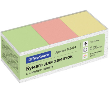 Блок клей. 38,1х50,8 100л 3цв.пастель 362434 OfficeSpace, ЦЕНА ЗА ШТУКУ Блок клей. 38,1х50,8 100л 3цв.пастель 362434 OfficeSpace, ЦЕНА ЗА ШТУКУ