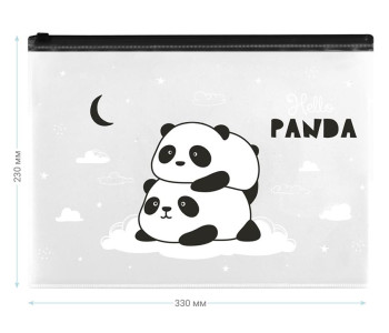 Папка на молнии  MeShu "Hello Panda", А4, 150мкм, прозрачная с рисунком MS_44823