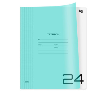 Тетрадь 24л А5 кл. "Однотонный. Неон",  пластик обл. неон голуб Т5ск24_пл 08959 BG