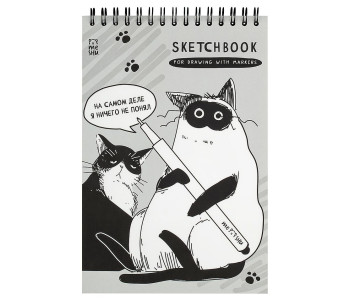 Скетчбук 50л. д/маркер А5 на гребне MESHU "Freak cats", 90г/м2, soft-touch  MS_64037