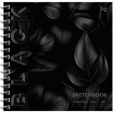 Скетчбук 40л., 170*170 BG "Black. Leaves", на гребне, soft tuch 120г/м Скв40гр_64602