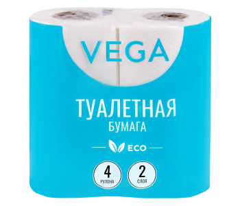 Бумага туалетная Vega  2-слойная, 4шт., эко, 15м, тиснение, белая 315616