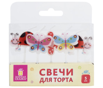 Свечи фигурные для торта на шпажках "Бабочки, божьи коровки", 5 шт, 2,5х3 см, ЗОЛОТАЯ СКАЗКА, 591463