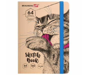 Скетчбук, белая бумага 160г/м 145х203мм, 64л, резинка, твердый, BRAUBERG ART_CL, Это Кот, 114589 Скетчбук, белая бумага 160г/м 145х203мм, 64л, резинка, твердый, BRAUBERG ART_CL, Это Кот, 114589