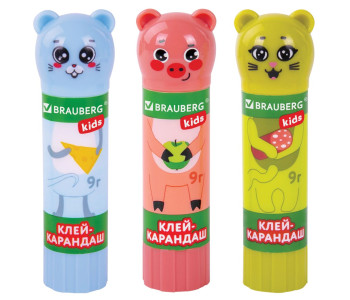 Клей-карандаш 9г Зверята BRAUBERG KIDS, 271138