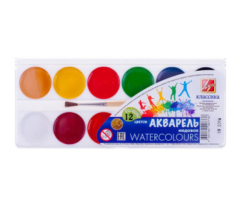 Краска аквар. 12цв Классика пласт.уп.+кисть 19С1287-08 Луч
