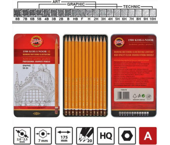 Карандаш чгр Набор 12шт TECHNIC мет.корп.HB-10H 1502/I Koh-I-Noor