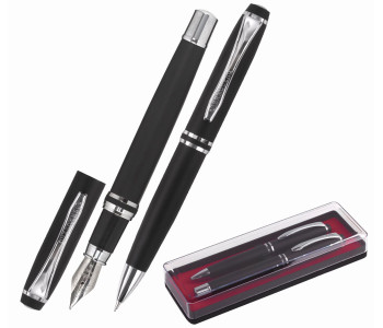 Набор подарочный  BRAUBERG Duetto, СИНИЕ, 2 шт: шариковая, перьевая, черный с хром., 143478