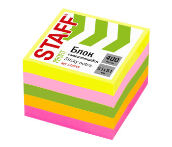 Блок клей. 51*51, 400л., 5 цветов НЕОН STAFF 129349
