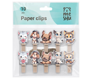 Зажим для бумаг, 7мм, MESHU "Cute pets", 10шт.,  деревянные  MS_55481  Berlingo