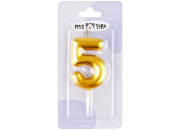 Свеча для торта с держателем MESHU "Цифра 5", 6см, золотая, блистер MS_59297