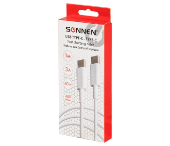 Кабель USB2.0-Type-C, 1м, SONNEN, медь, для передачи данных и зарядки, черный, 513117