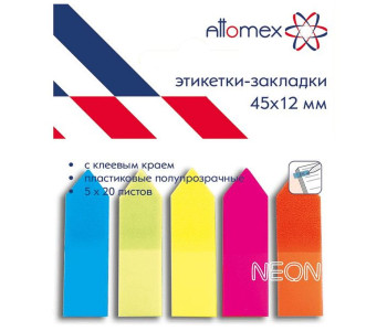 Блок клей. Закладки 45х12мм,5х20л 5неон.цв.пласAttomex блист. 2011700 deVente стрелки