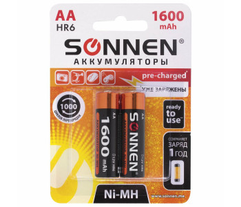 Аккумулятор АА (HR6) 1600mAh, SONNEN, 454233 ЦЕНА ЗА ШТУКУ
