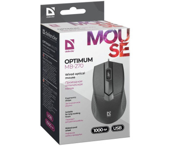 Мышь Defender Optimum MB-270, USB, черный, провод 3btn+Roll 52270 Мышь Defender Optimum MB-270, USB, черный, провод 3btn+Roll 52270