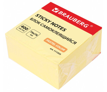 Блок клей. 75x75 BRAUBERG  400 листов, желтый, 111353