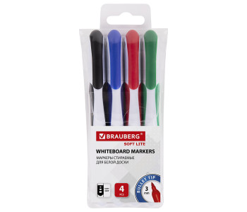 Маркер для доски Набор 4шт BRAUBERG "SOFT LITE", 3 мм 152107