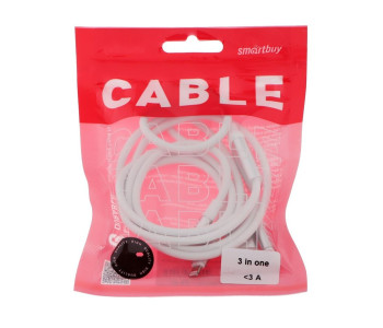 Кабель Smartbuy 3в1 универсальный, Micro-USB/Lightning/Type C, 1,2м, белый iK-312QBOMB white